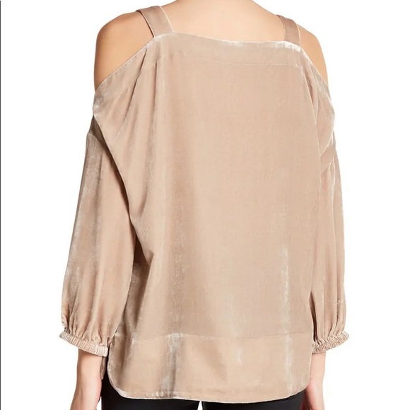Tibi Tan Velvet Cold Shoulder Top Blouse Sz M - Picture 4 of 9